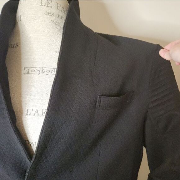 Wool Leather Bomber Blazer Moto Jacket - Picture 5 of 15